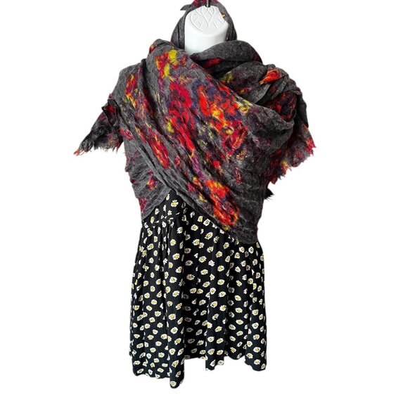 Lucky Brand Wool Loose Weave Gauzy Scarf Gray Red Yellow & Purple Wrap Shawl - Picture 8 of 11